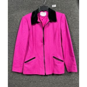 Urban Wool Jacket Womens 8 Pink Merino Wool Black Velvet Collar Zip Front Lined
